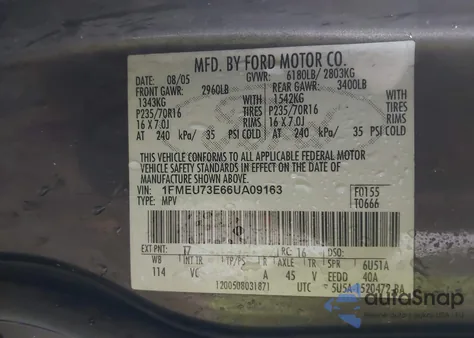 2006 Ford Explorer Xlt z USA, uszkodzony, nr VIN 1FMEU73E66UA09163